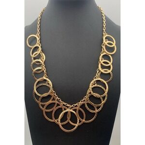 Napier Gold Tone Multi Hammered Circles Necklace Signed 16"